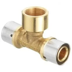 CORNAT Press-T-Stück, Messing/Edelstahl, Innengewinde: 1/2"